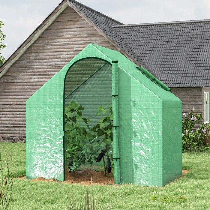 Serre de jardin - Outsunny - PE balcon bâche renforcée porte zippée enroulable - acier - 180x100x168cm - vert