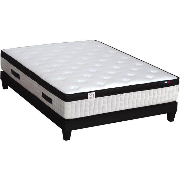 COMFORT DESIGN Quatuor Mattress + bed base 140 x 190 cm - 30 cm thick - 4 technologies - Spring/Memory/Latex/HR - Made in France