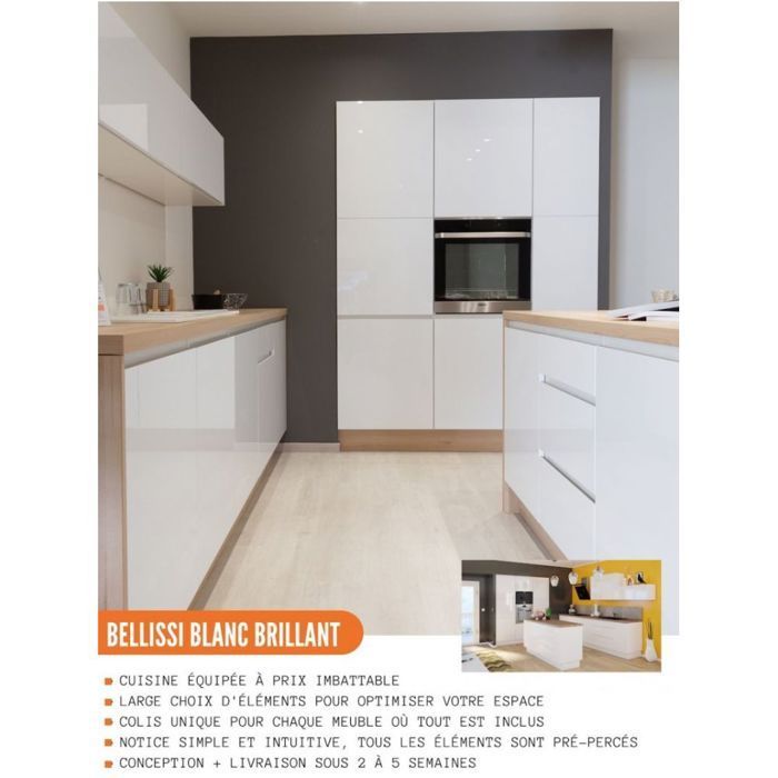 Pensile da cucina Bellissi Slim bianco lucido con 1 anta a sollevamento, larghezza 80 cm - Cuisineandcie