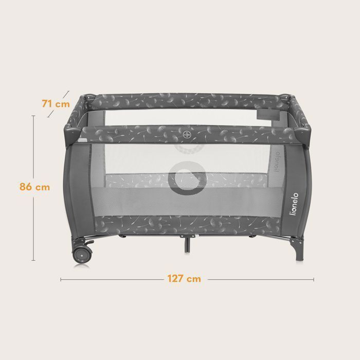 Cuna de viaje 3 en 1 - LIONELO Sven Plus - Parque infantil - Cambiador - Mosquitera - Colchón - 0-36 meses - Gris