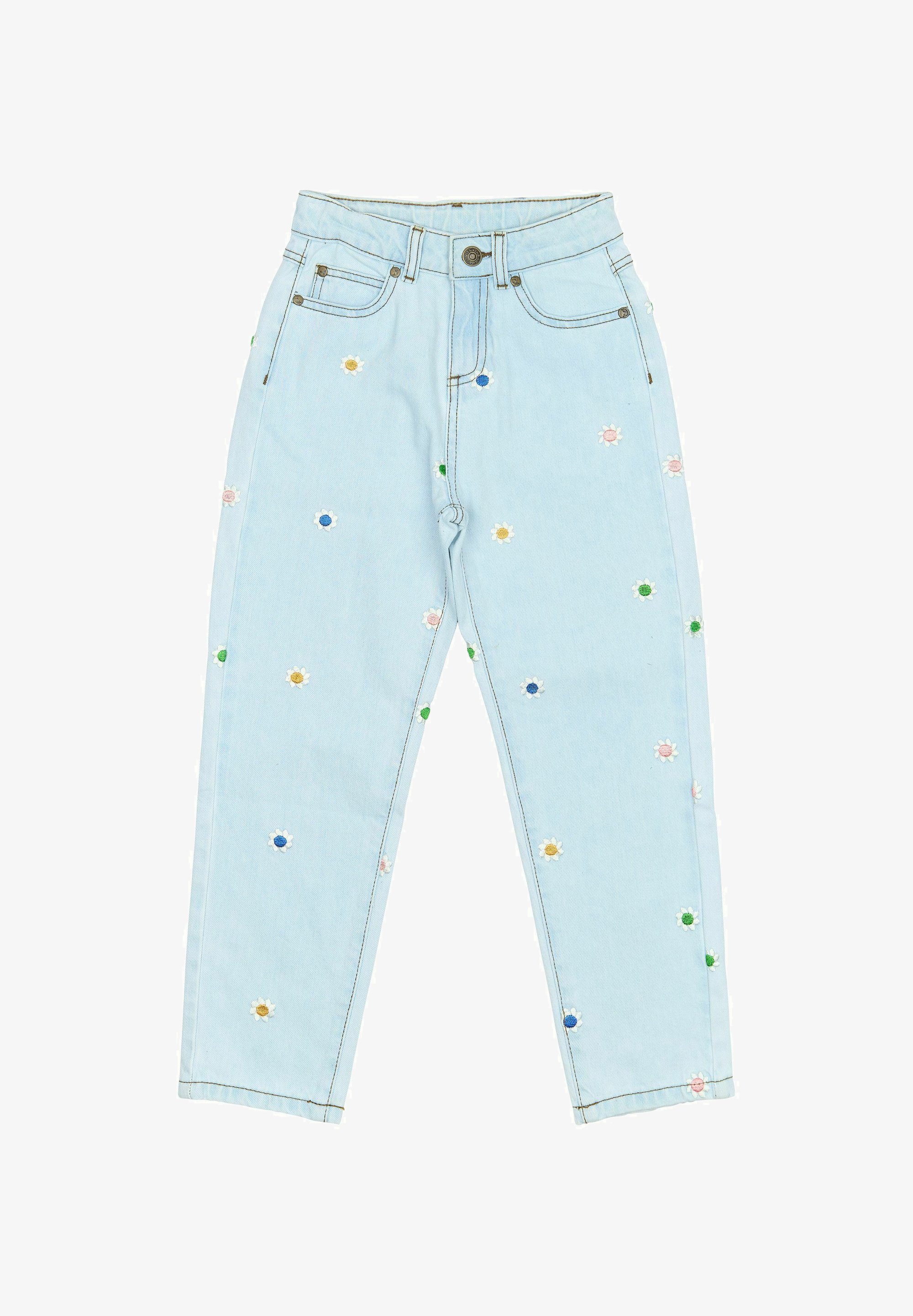 Die neue PORSCHA MOM FIT – Jeans mit lässiger Passform – hellblauer Denim mit Stickerei