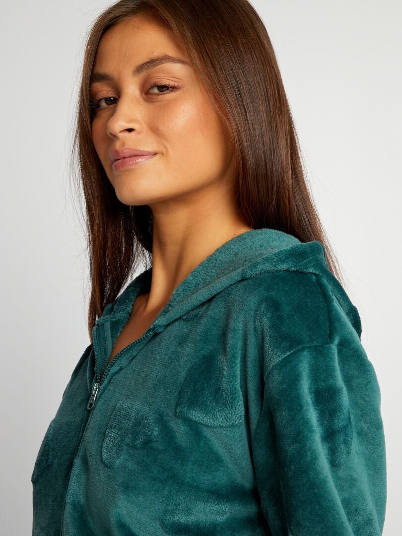 Bluza polarowa Homewear z zamkiem błyskawicznym - ZIELONA