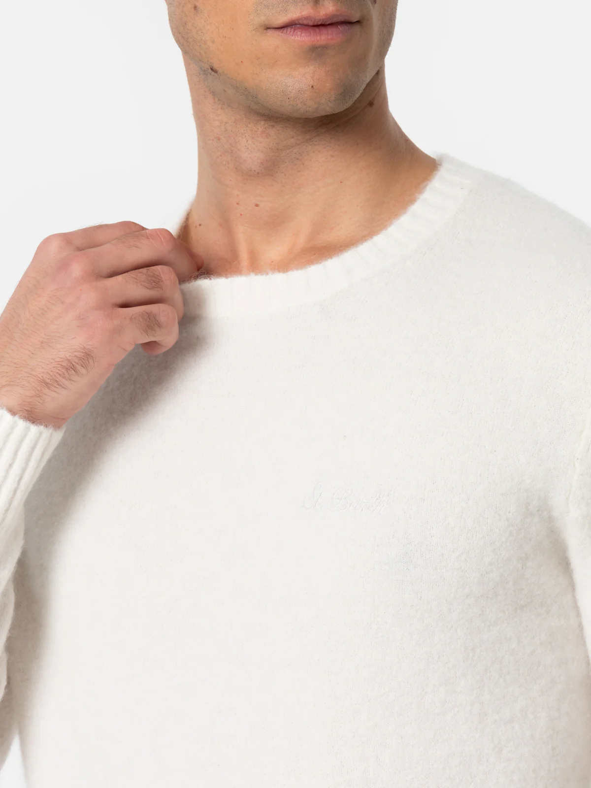 Pull Regent blanc extensible à col rond pour homme