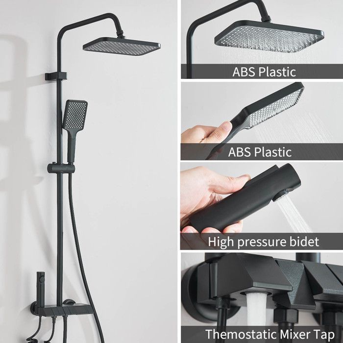 Columna de ducha, sistema de ducha con termostato digital LED, cabezal de ducha tipo lluvia.