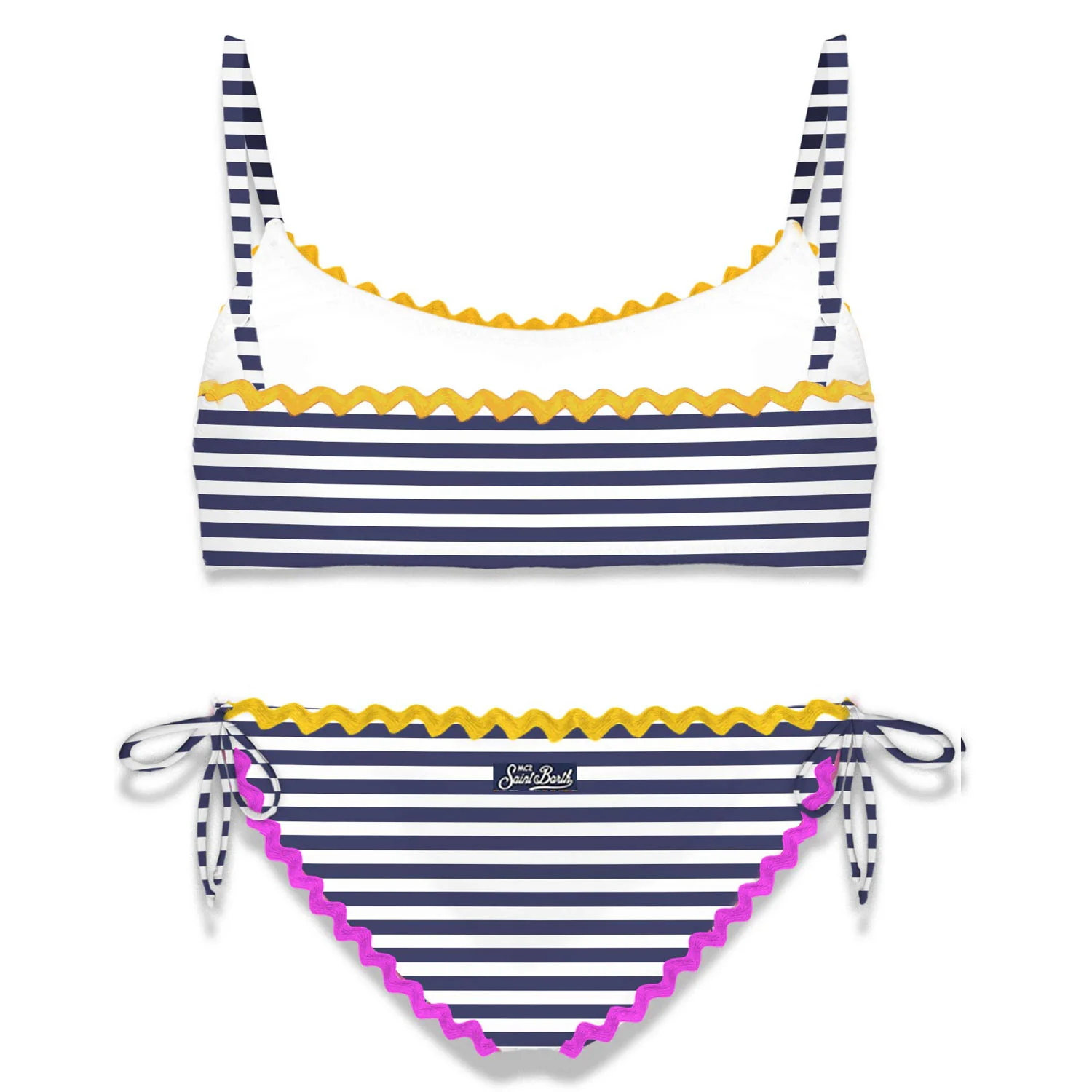 Mädchen-Bikini mit marineblauen Streifen und Bralette