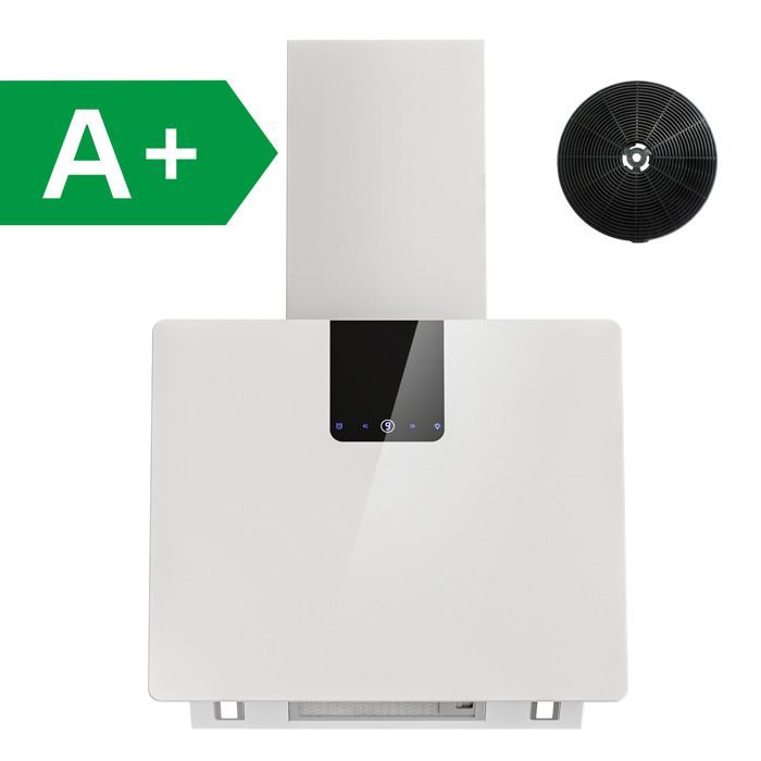 Cappa aspirante FIREGAS da 60 cm, motore brushless, risparmio energetico, 9 velocità, 550 m³/h, bianca, classe energetica A+.