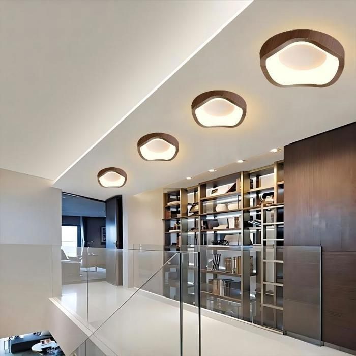 Lámpara de techo LED de estilo moderno Fusion - 12 W, luz blanca cálida, IP54, resistente al agua, para baño - 1 unidad, nogal, Ø20 cm