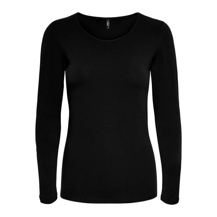 Camiseta negra de manga larga con cuello redondo 