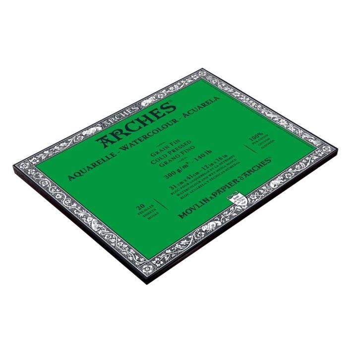Bloc Aquarelle - Arches - 20 Feuilles - 31x41cm - 300g - Grain Fin - Blanc Naturel
