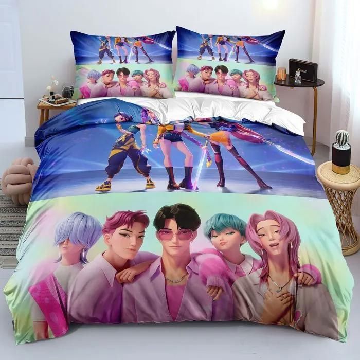 Juego de funda nórdica de 3 piezas con estampado de ídolos pop para ropa de cama infantil (1 funda nórdica de 150x200 cm + 2 fundas de almohada de 50x75 cm) Estilo 7