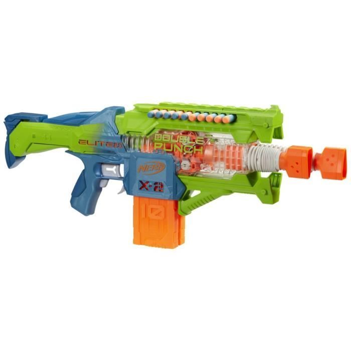 Nerf Elite 2.0 Double Punch Blaster motorisé, canons alternatifs Rapides, 50 fléchettes Nerf Elite, 2 chargeurs 10 fléchettes, dès 8