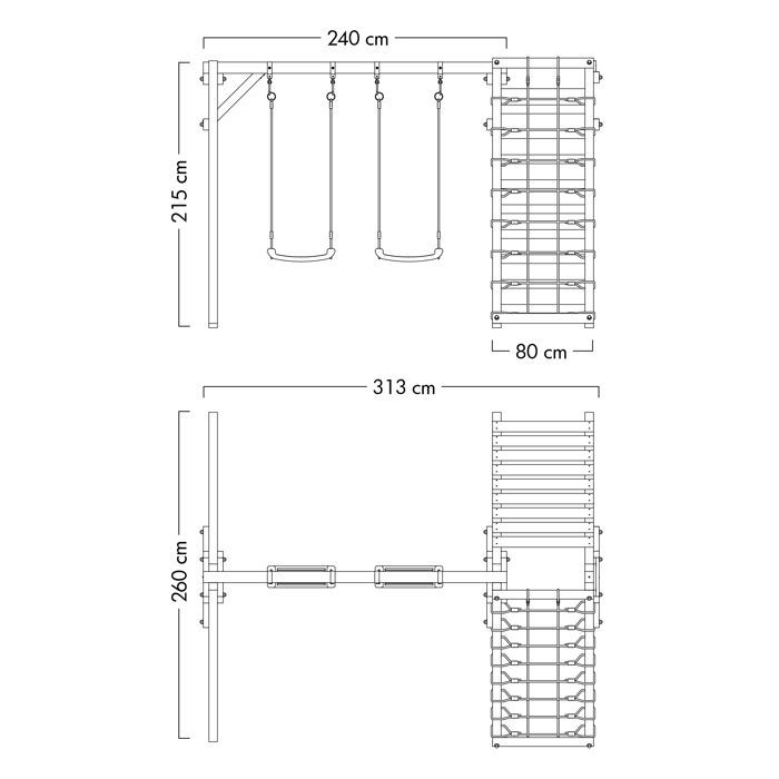 Columpio doble inteligente WICKEY Smart Cliff con pared de escalada y 2 asientos, rojo – 10 años de garantía*