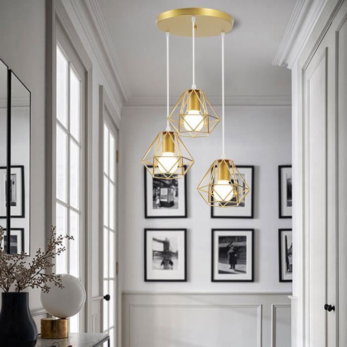 Vintage industriële retro hanglamp E27 16 cm goud - WOTTES - 3 lampen - geel - metaal