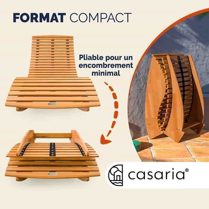 Set de 2x Chaise Longue CASARIA® à Bascule pliable en Bois d'acacia certifié FSC Transat Ergonomique Bain de Soleil Jardin Sauna