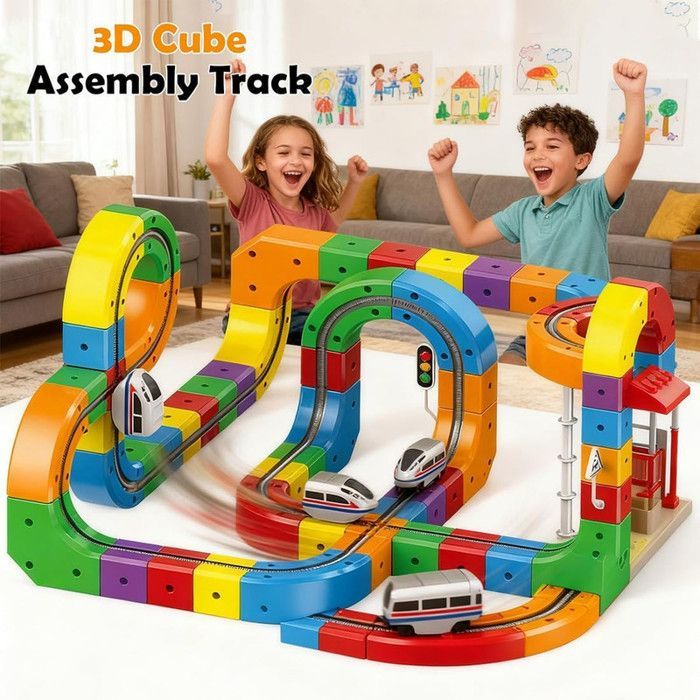 Juego de 123 piezas de pistas magnéticas para coches eléctricos, construcción modular creativa de pistas con tren eléctrico, circuito de 360°