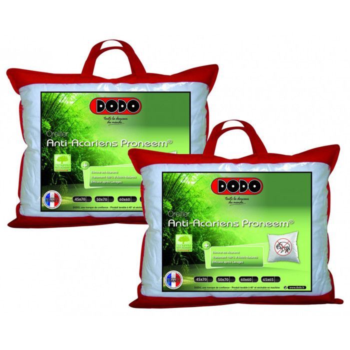 Juego de 2 almohadas suaves antiácaros Proneem® Fibre VOLUPT'AIR® Dodo - Juego de 2 almohadas de 50 x 70 cm