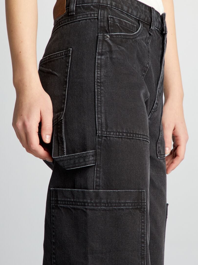 Proste jeansy multi-pocket - CZARNE