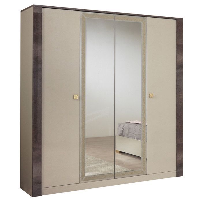 PANACA - Set completo per camera da letto 140x190 cm Crema e Bronzo + LED