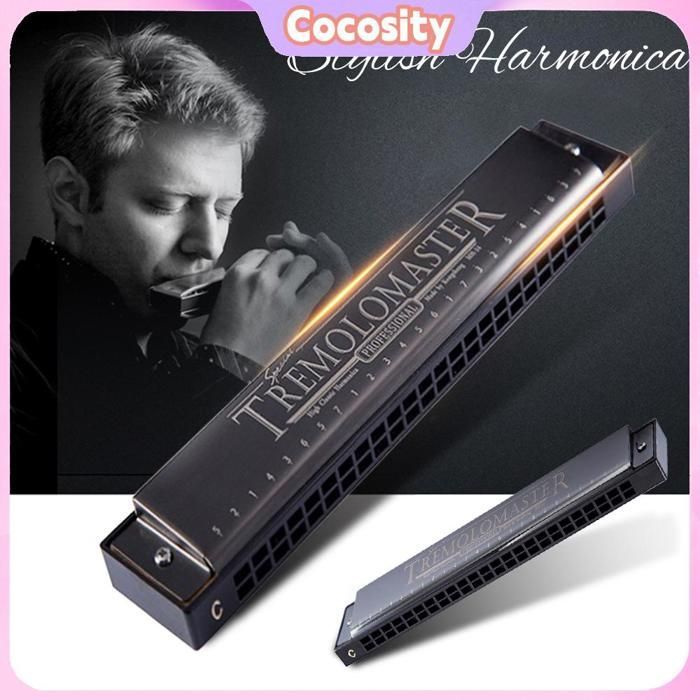 Armónica Cocosity de 24 agujeros, elegante armónica de trémolo negra, órgano de boca en tono C para intérpretes, piezas musicales, negra