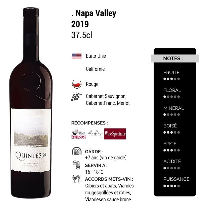 Quintessa Napa Valley MEZZA BOTTIGLIA 2019 - Vino rosso dagli Stati Uniti (3x37,5cl)