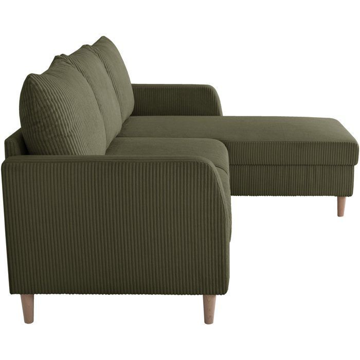 Canapé d'angle fixe - 3 places - CHIPY - Tissu Lincoln Kaki - Pieds bois nature - 192 x 82 x 138 cm