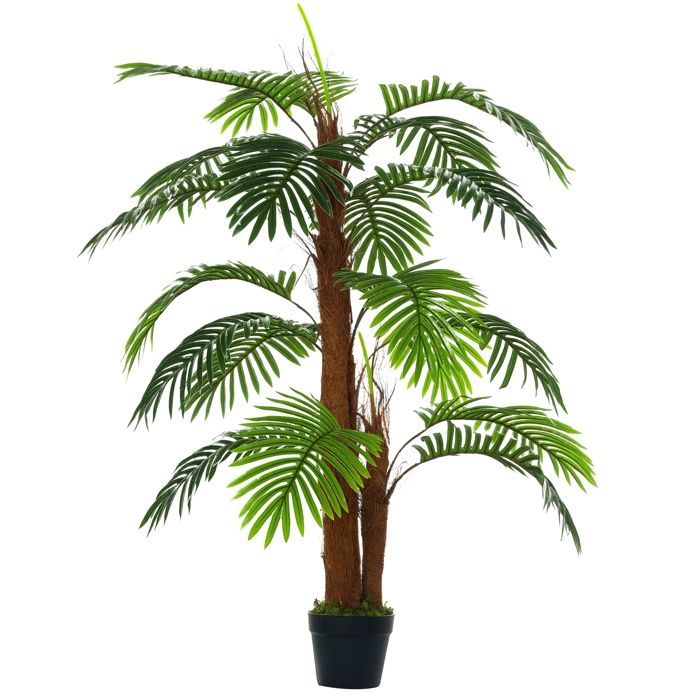 Palmera artificial - Outsunny - 1,2 m de altura, tronco, ramas, líquenes y hojas realistas - plástico - 1,2 m