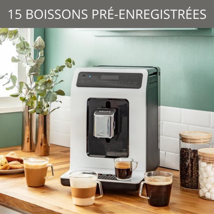 Macchina da caffè automatica KRUPS con macinacaffè integrato, 15 bevande, 2 tazze simultanee, per espresso e cappuccino. Codice articolo: EA890110.