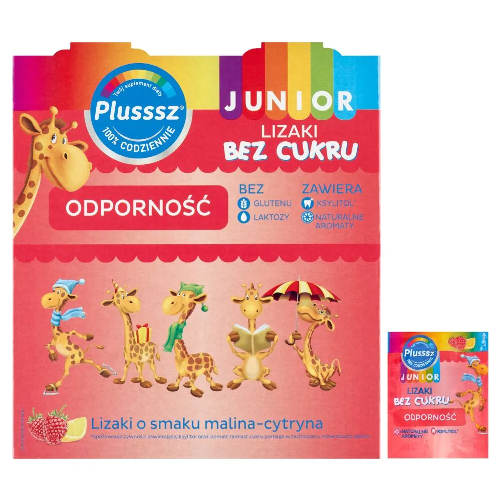 Plusssz Junior Odporność, Lizaki bez cukru, Smak malina-dzika róża
