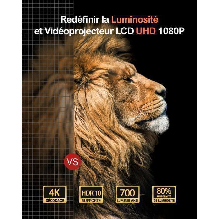 ULTIMEA Vidéoprojecteur Auto Focus/Keystone, Rétroprojecteur 4K Supporté, Home Cinéma 700ANSI 21000Lux, Apollo p40