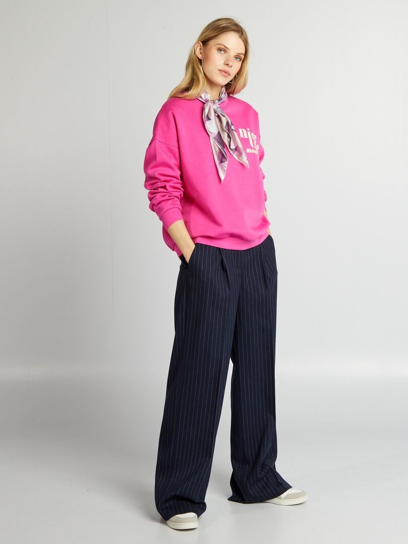 Bedrukte fleece sweater - ROZE