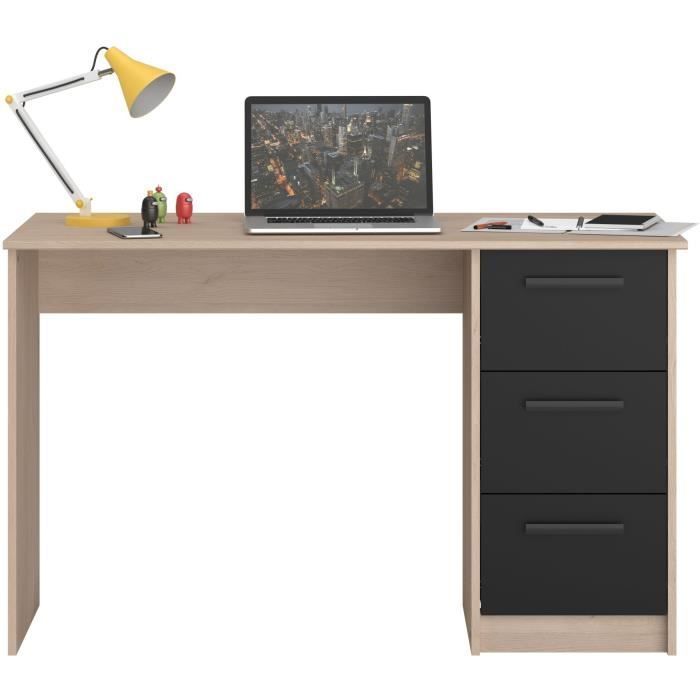 Scrivania lineare PARISOT con 3 cassetti - Finitura rovere/nero - L 121,4 x P 55 x H 74,5 cm - ESSENTIAL