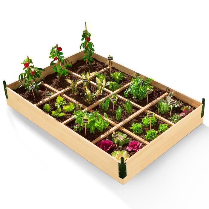 IDMARKET Carré potager 12 compartiments + housse serre châssis
