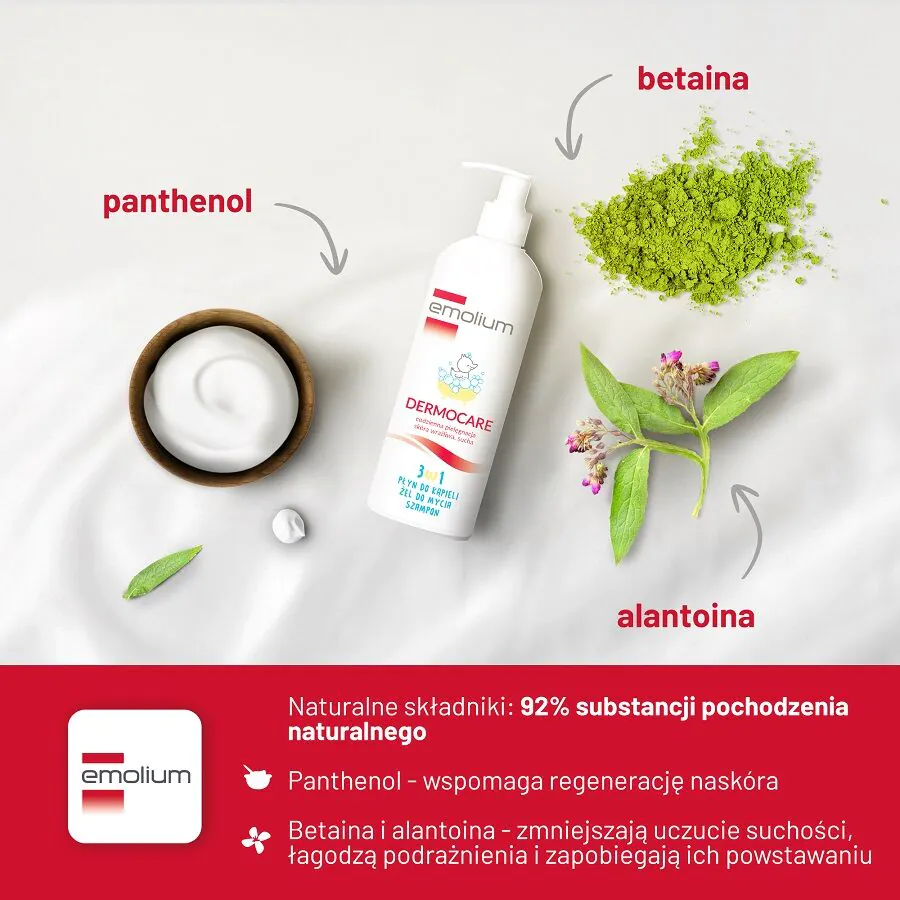 Emolium Dermocare 3w1 płyn do kąpieli, żel do mycia, szampon 400ml