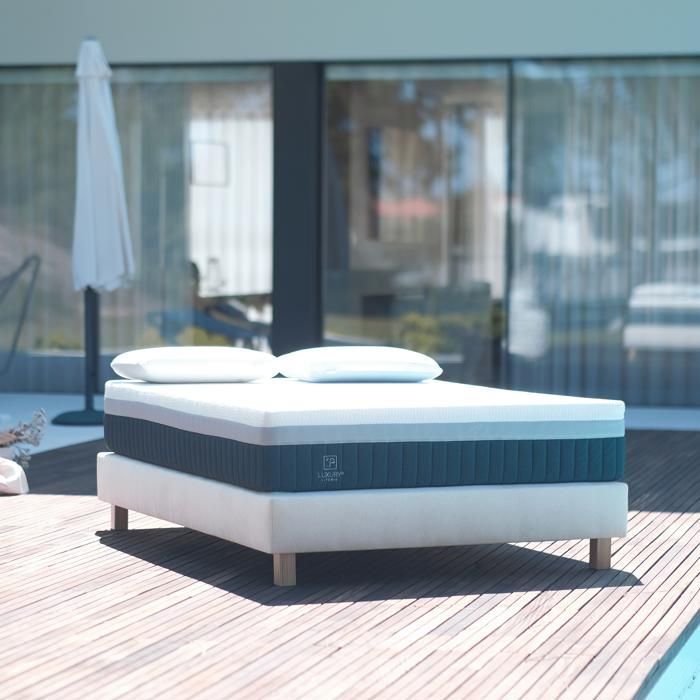 Base de cama tapizada de 140x190 cm, color beige, gama Prestige Hotel, madera maciza + patas incluidas