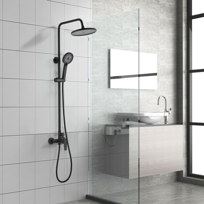 Columna de ducha - STANOW - Conjunto de ducha mecánico - Cabezal de ducha redondo de 23 cm - ABS mate - Mezclador mecánico