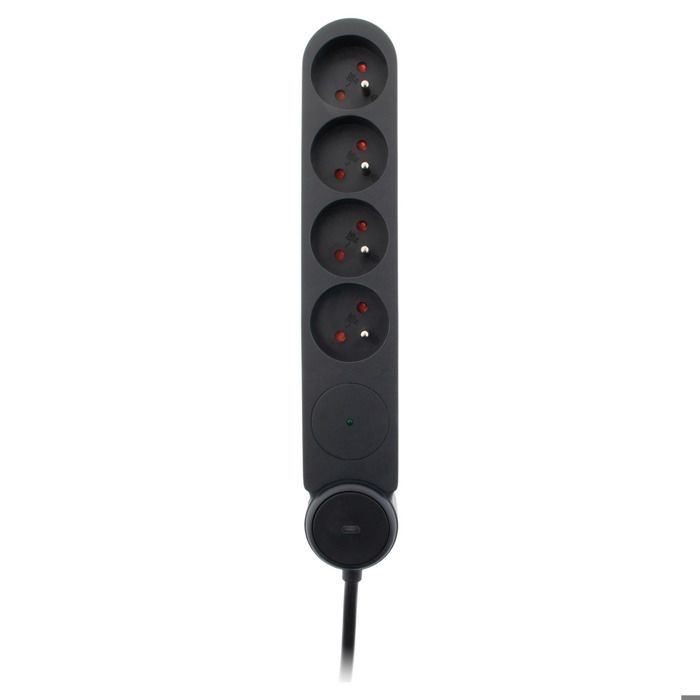 Regleta con interruptor y protector contra sobretensiones Iota 4x16A - Negra - Zenitech