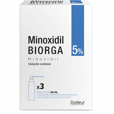 Biorga Minoxidil 5 % kutan løsning, pakke 60 ml x 3
