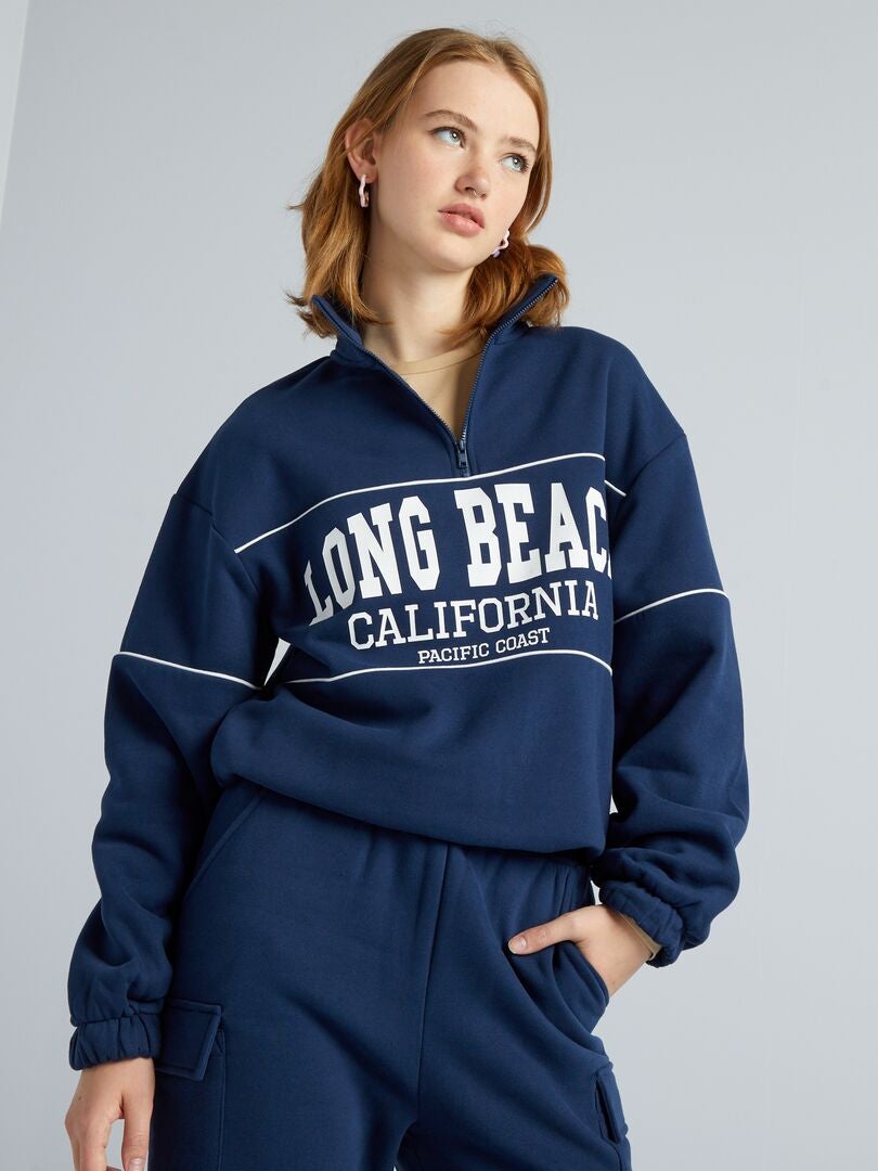 Sweater met col en rits - Blauw