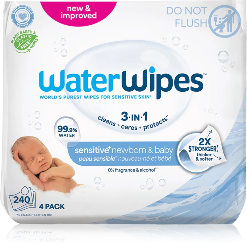 „WaterWipes“ kūdikių servetėlės, 4 vnt. pakuotėje, švelnios drėgnos servetėlės kūdikiams.