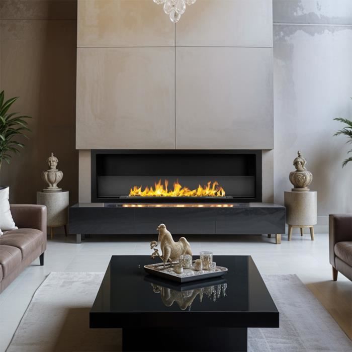 Chimenea de bioetanol empotrable - Furore 120 - Negra - Diseño elegante - Fácil instalación