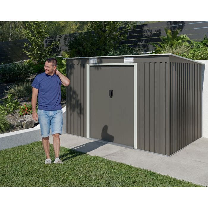 Trigano 4.29 m² flat roof metal garden shed + anchoring kit