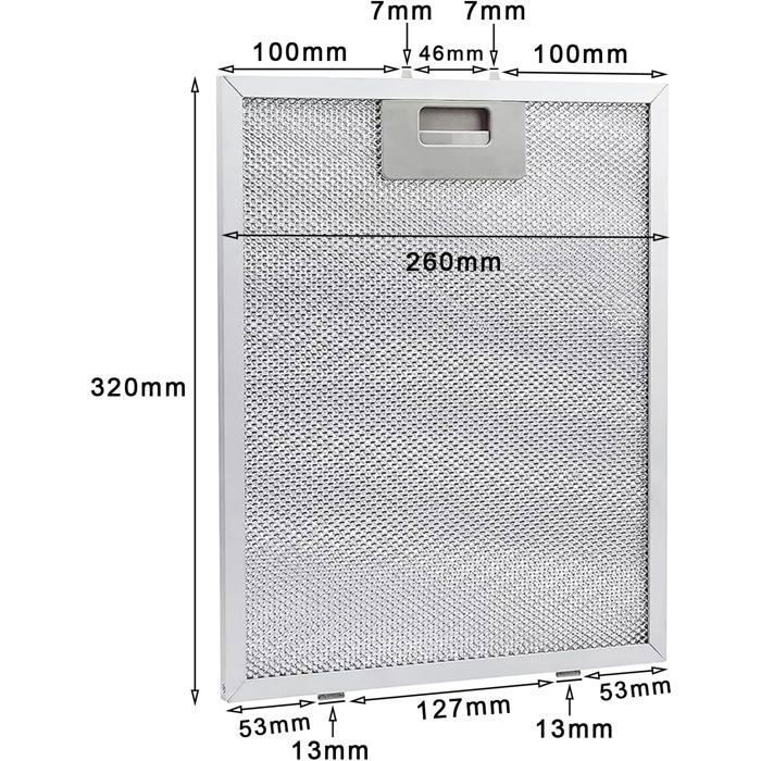 Set van 2 metalen vetfilters voor afzuigkappen, 320x260mm, aluminium vetfilter, vetfilter