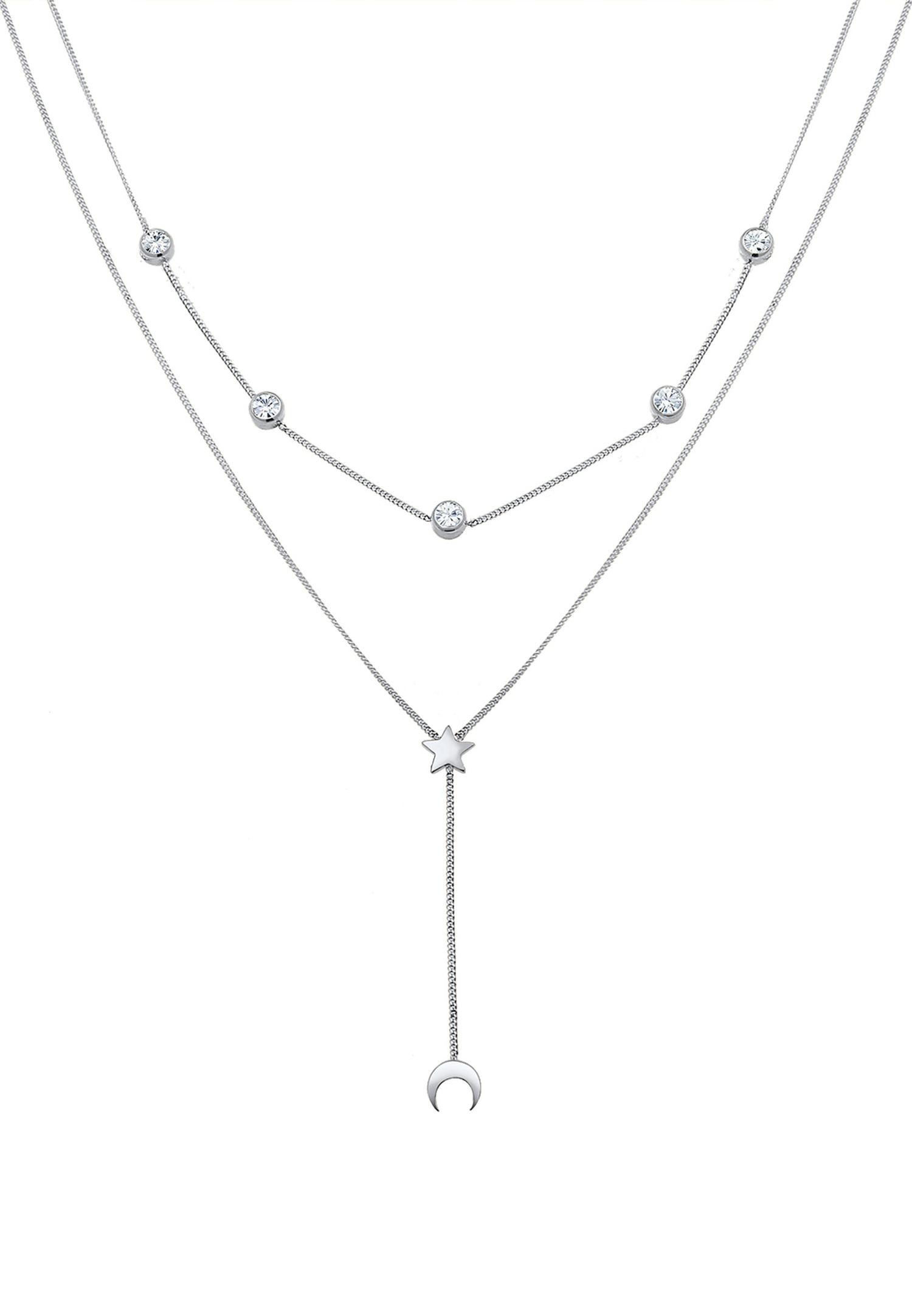 Elli Femme Démi-Lune Étoile et Cristal en Argent Sterling (925/1000)