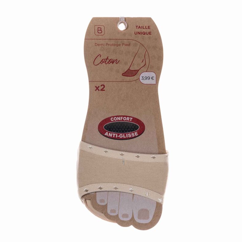 Women's Beige Cotton Half Foot Protector - One Size