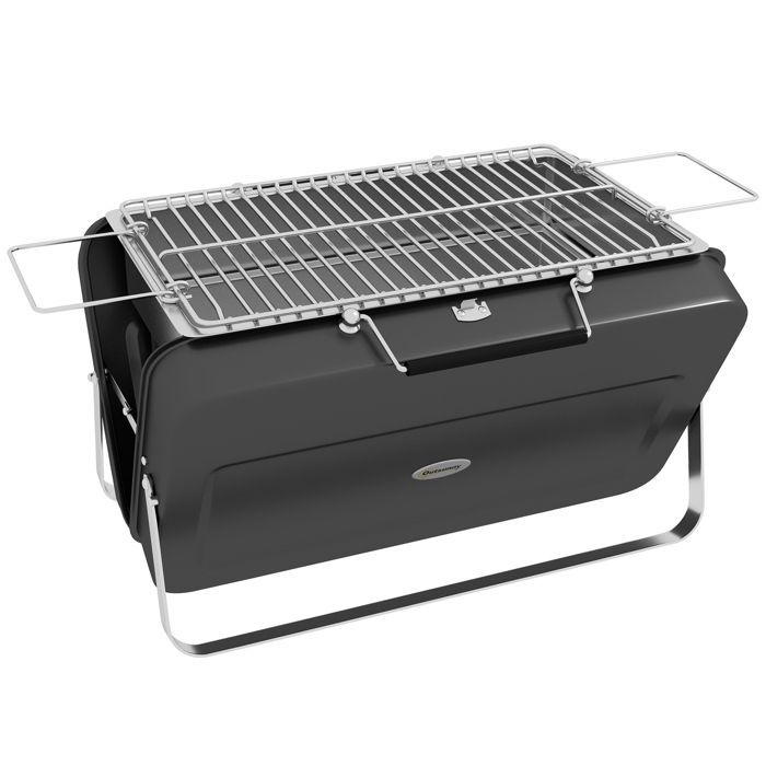 Mini barbecue à charbon - Outsunny - portable, pliable -  avec coque de valise - pour jardin, camping - 47 x 30 x 28 cm - noir