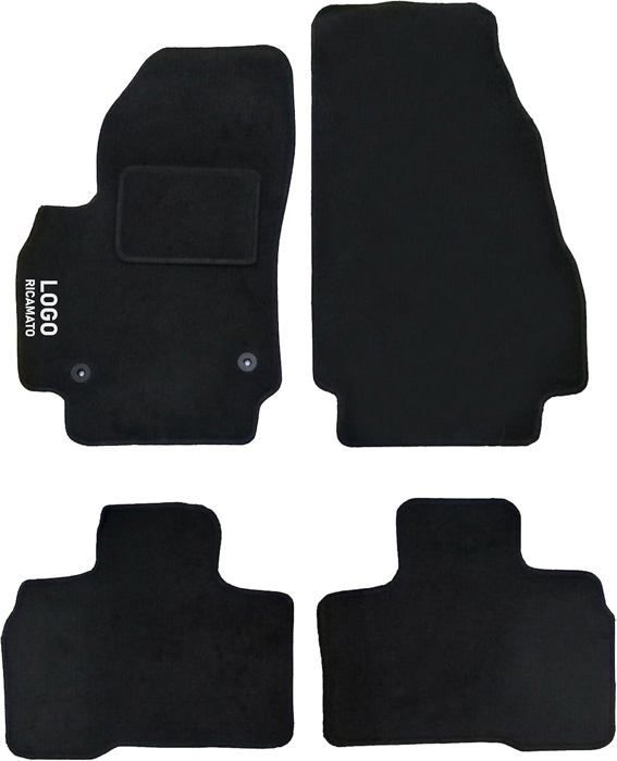 Rebeca Shop - Car mats, black carpet, front and rear, embroidered logo, 2 fixing clips, compatible with Qubo