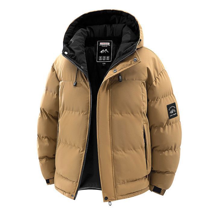 Chaqueta acolchada de invierno bicolor para hombre con capucha y mangas largas - Marrón