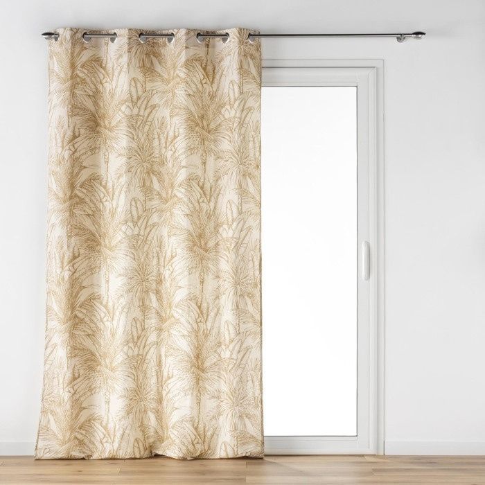 Rideau à oeillets - DOUCEUR D'INTÉRIEUR - Motifs palmiers doré - 140x240cm - Tamisant