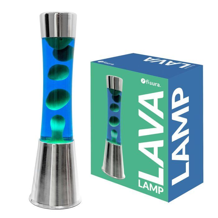 Lámpara de lava - FISURA - Lámpara de lava azul - Base cromada - Bombilla de repuesto - 11 x 11 x 39,5 cm