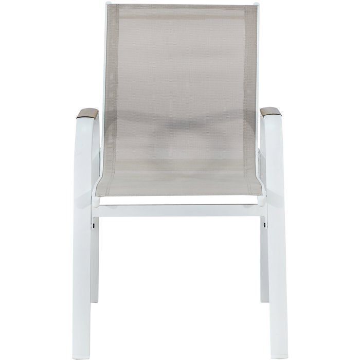 Juego de 4 sillas de jardín para comedor - VIANEA – Estructura de aluminio y textilene – Blanco y natural – 52 x 64 x 86 cm